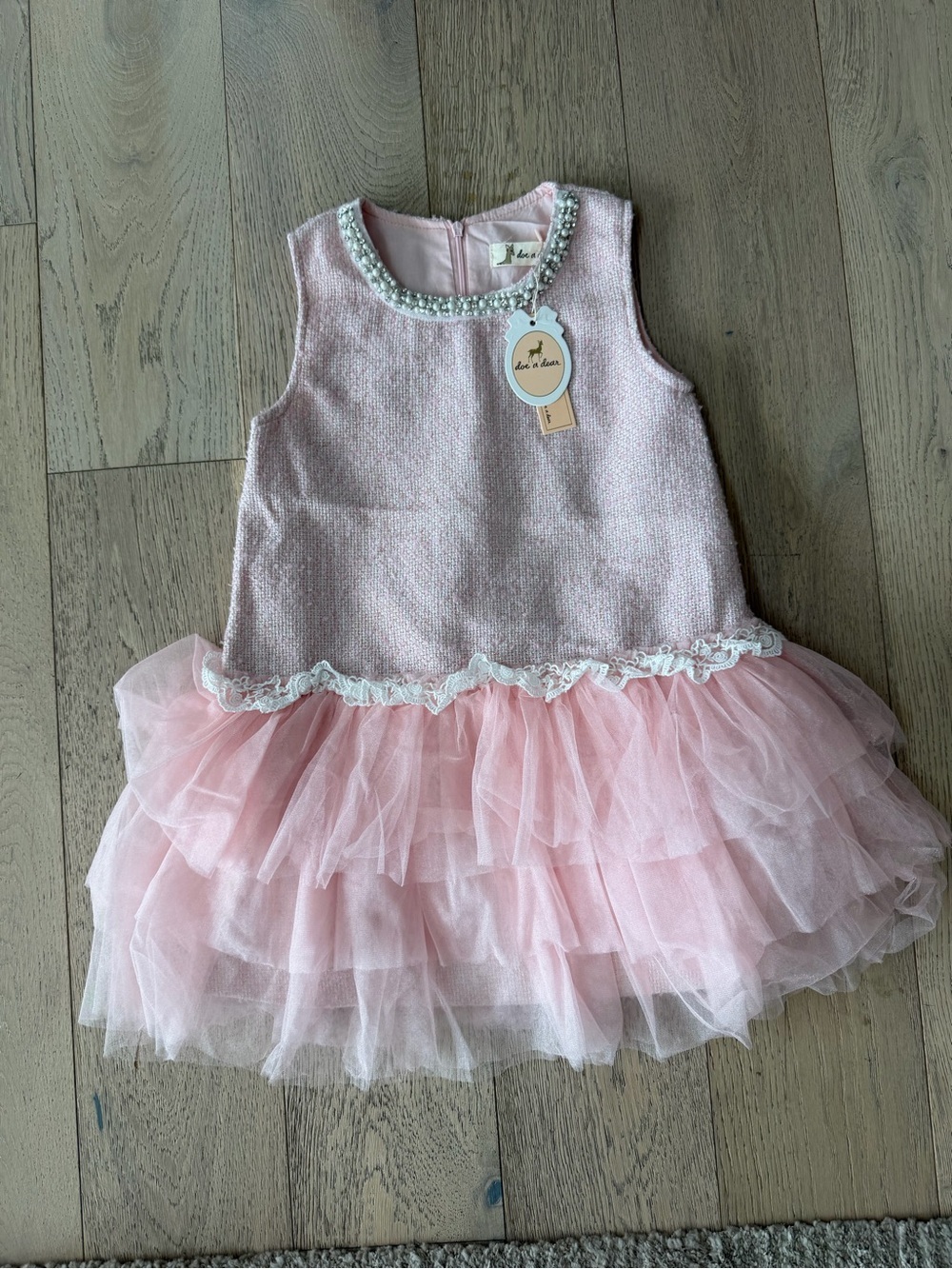 doe a dear Sleeveless Tweed Tulle Dress Pink Size 5